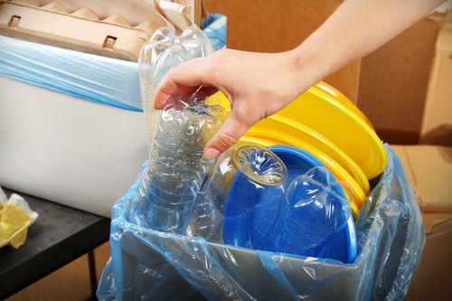 Team members sorting and organizing items during clearance